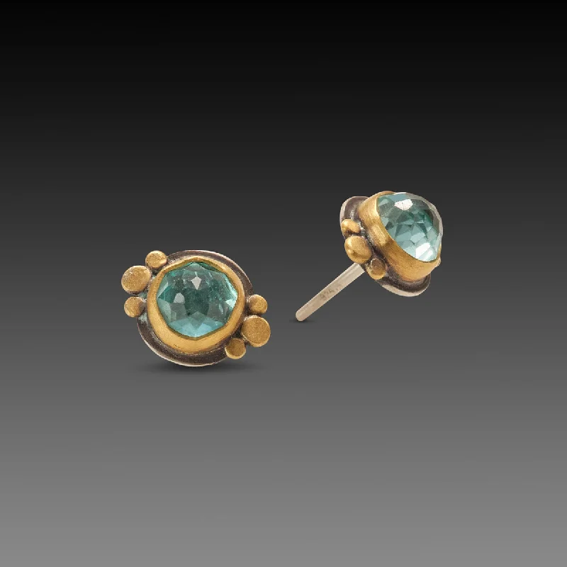 Unique Drop Earrings-Apatite & Gold Stud Earrings