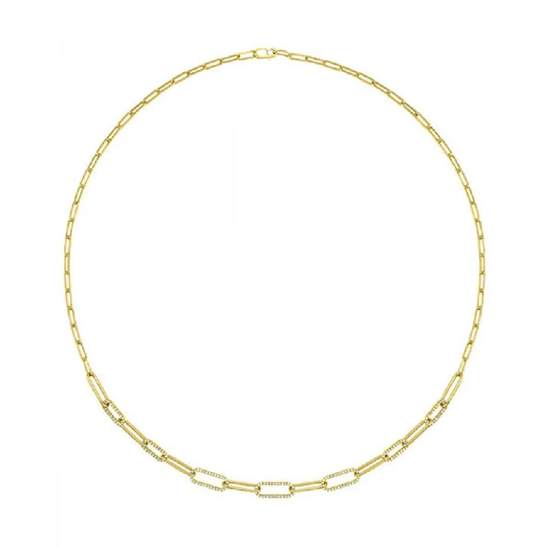 Wedding Necklace for Bride-14K Yellow Gold 0.50ctw Diamond Paperclip Necklace