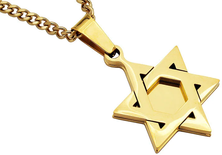 Delicate Gold Necklace-Mens Gold Stainless Steel Star Of David Pendant Necklace