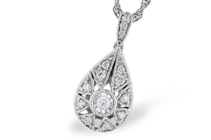 Adjustable Silver Necklace-14K White Gold 0.12ctw Diamond Vintage Inspired Necklace by Allison Kaufman