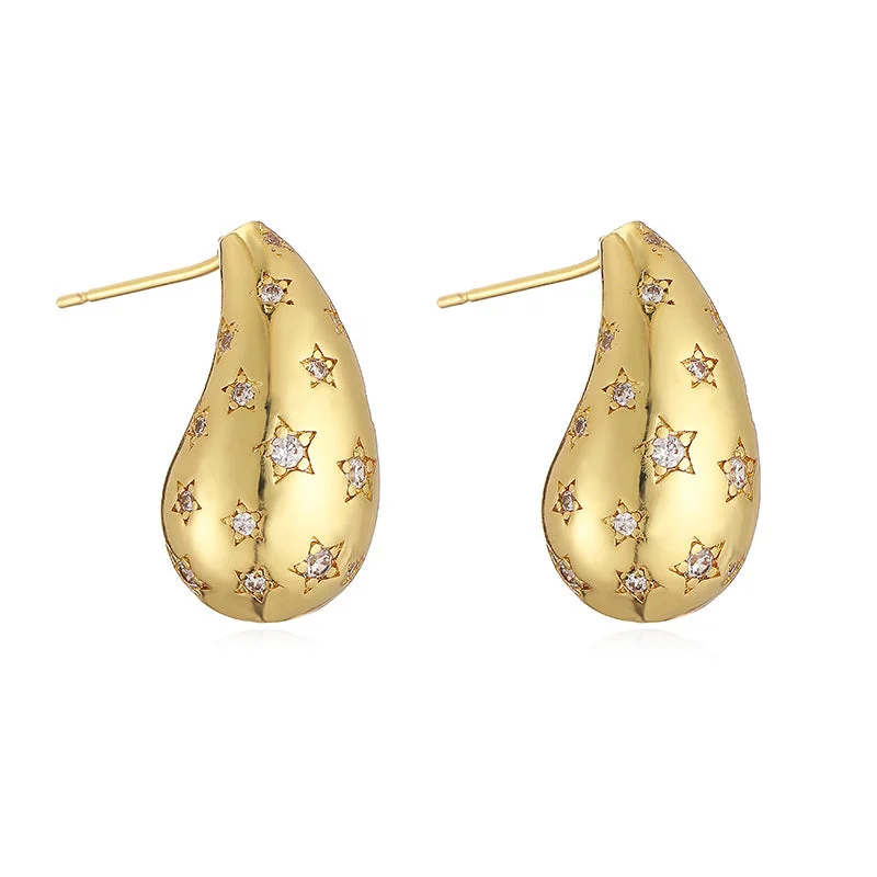 Golden Water Drop Star Diamond 1 Pair