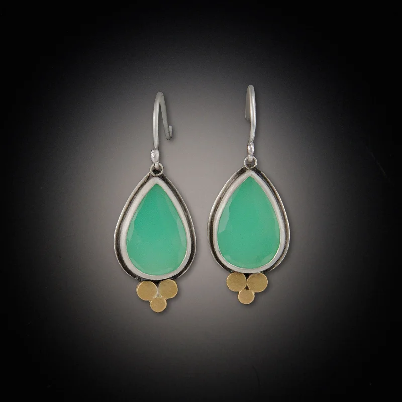 Gold Dangle Earrings-Rose Cut Chrysoprase Teardrop Earrings