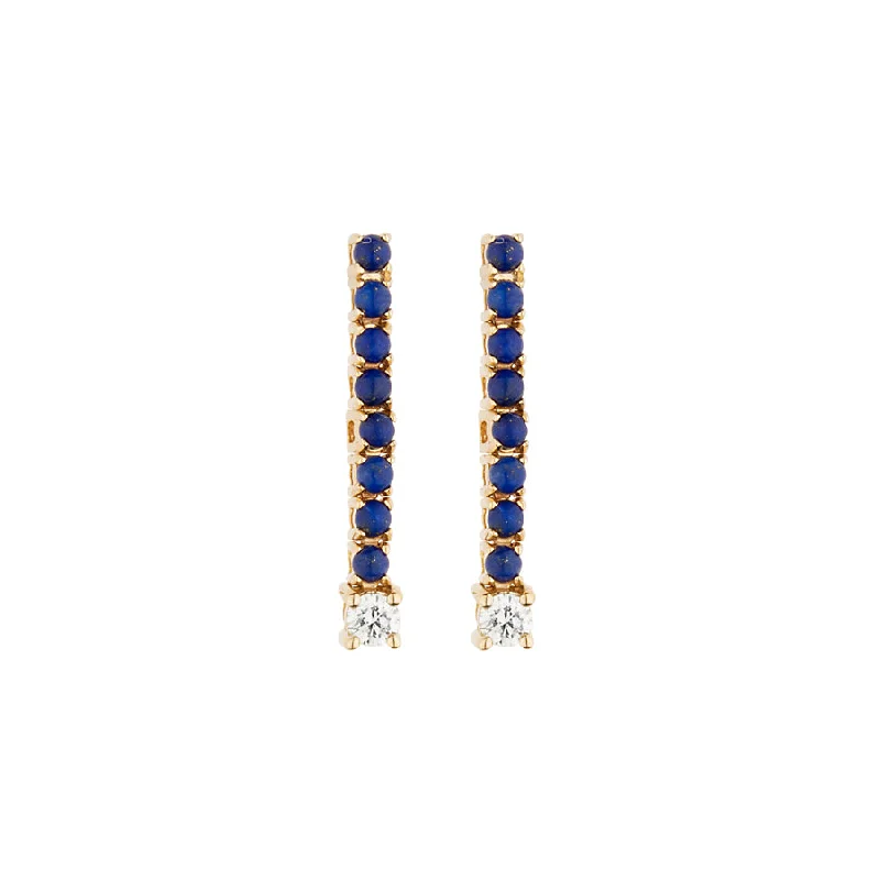 Natural Stone Earrings-Lapis & Diamond Tennis Earring