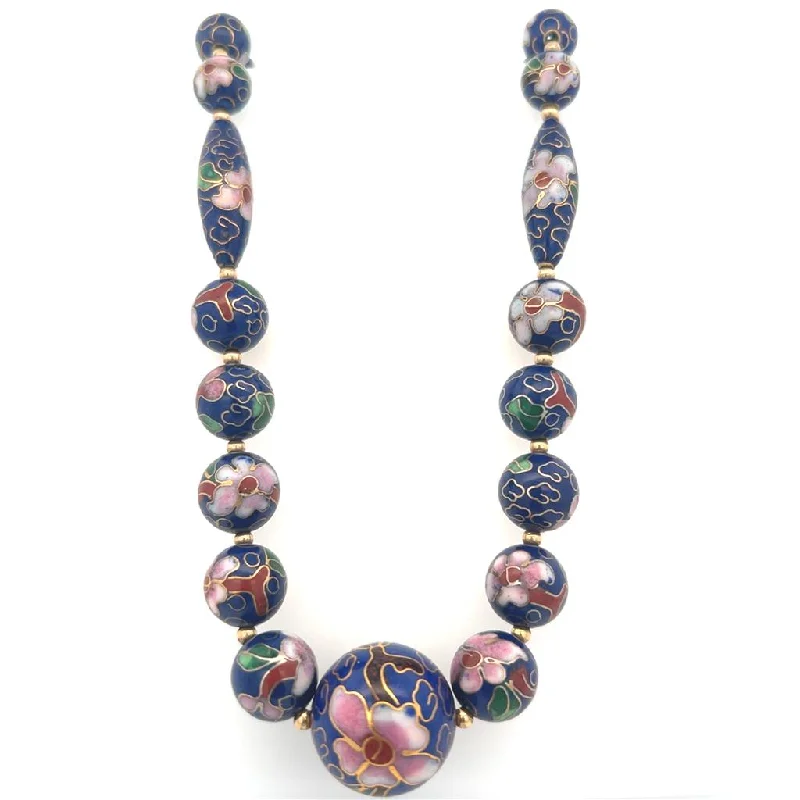 Black Crystal Necklace-Estate 14K Yellow Gold Chinese Cloisonné Bead Necklace