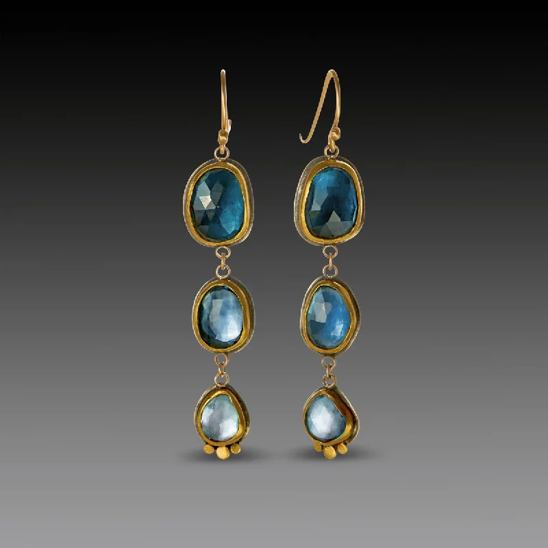 Rose Gold Drop Earrings-Ombre Blue Topaz Drop Earrings