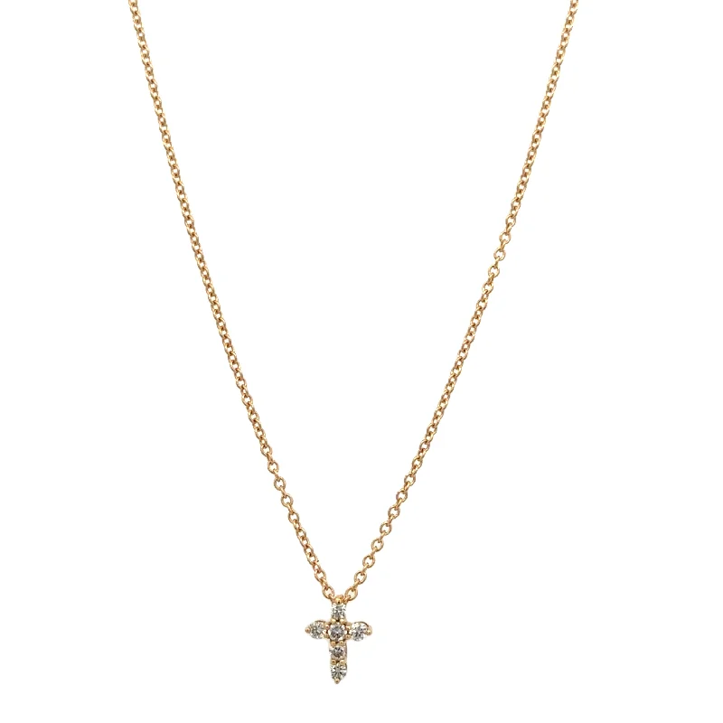 Elegant Gold Necklace-Petite Diamond Cross Necklace in 18k Yellow Gold