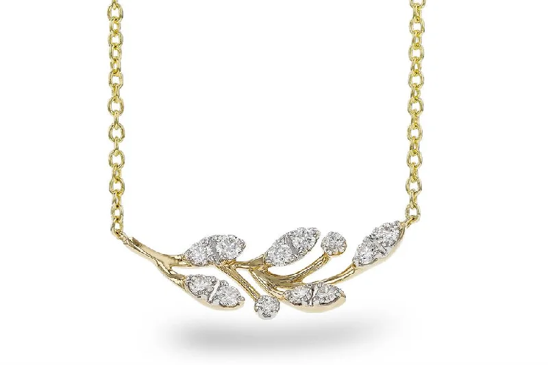 Simple Rope Necklace-14K Yellow Gold 0.32ctw Diamond Leaf Bar Necklace by Allison Kaufman