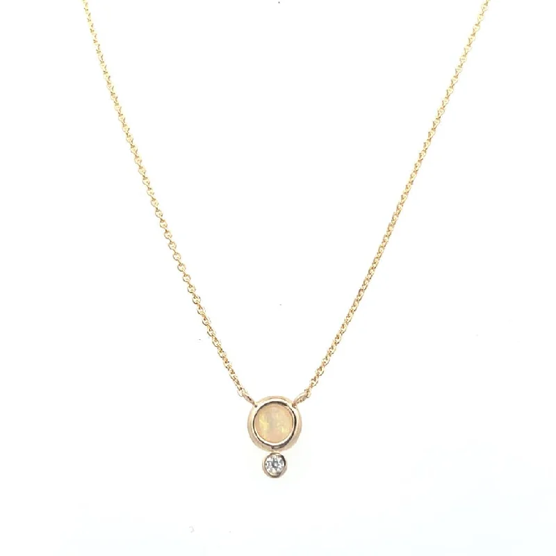 Personalized Silver Necklace-14K Yellow Gold 4mm Round Opal & Diamond Necklace