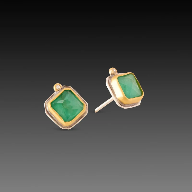 Fancy Diamond Earrings-Square Emerald Stud Earrings