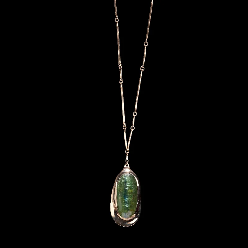 Statement Gemstone Necklace-Green Kyonite Cast Line Pendant Necklace