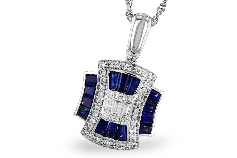 Dainty Silver Necklace-14K White Gold 1.10ctw Blue Sapphire & Diamond Cluster Necklace by Allison Kaufman