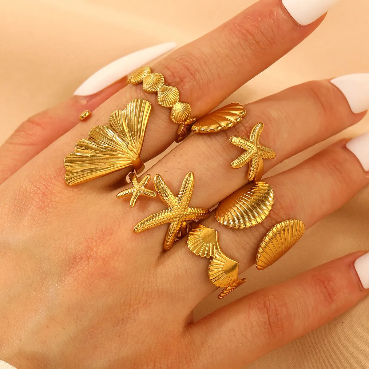 Gold Ring with Custom Engraving-Wholesale Jewelry Modern Style Classic Style Leaf Starfish Shell 304 Stainless Steel Plating Open Rings