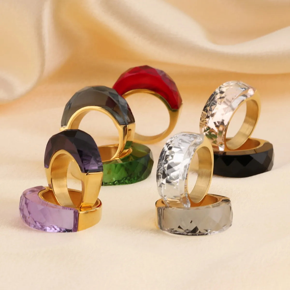 Silver Engagement Ring with Ruby-Stainless Steel 18K Gold Plated Basic Color Block Plating Inlay Glass Stone Rings