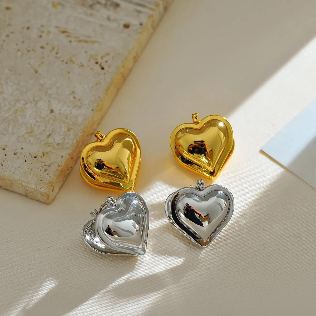 Custom Birthstone Wedding Ring-1 Pair Elegant Lady Streetwear Heart Shape Copper 18K Gold Plated Ear Clip