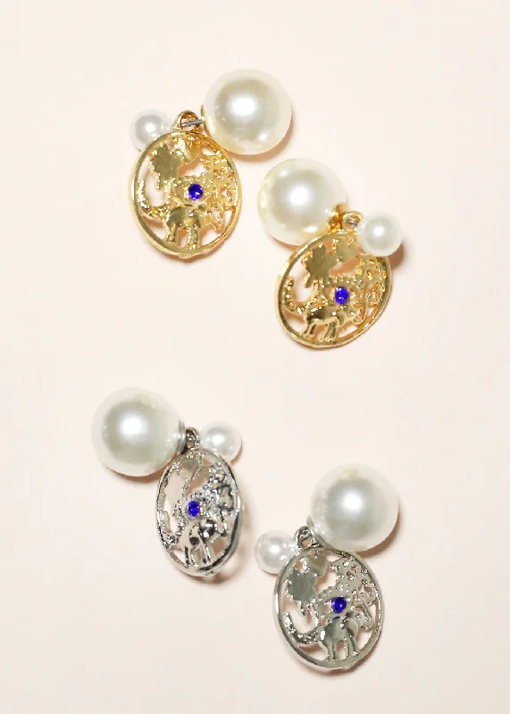 Rhinestone Earrings for Weddings-Elephant Pearl Earrings