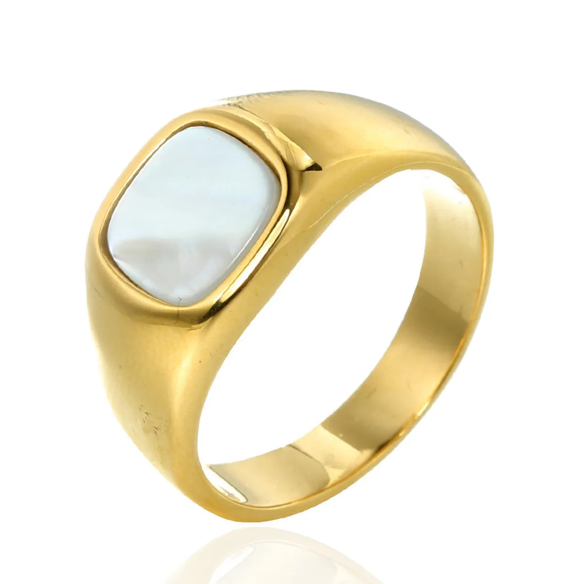 Chunky Gold Ring-Streetwear Square Stainless Steel Inlay Artificial Gemstones 18K Gold Plated Unisex Rings