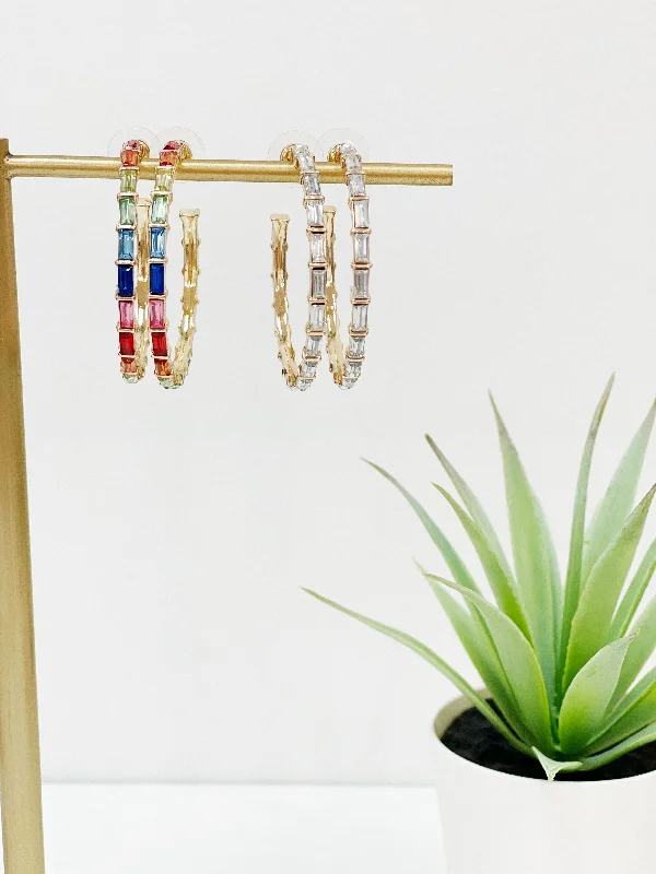 Silver Drop Earrings-In The Baguette Hoop