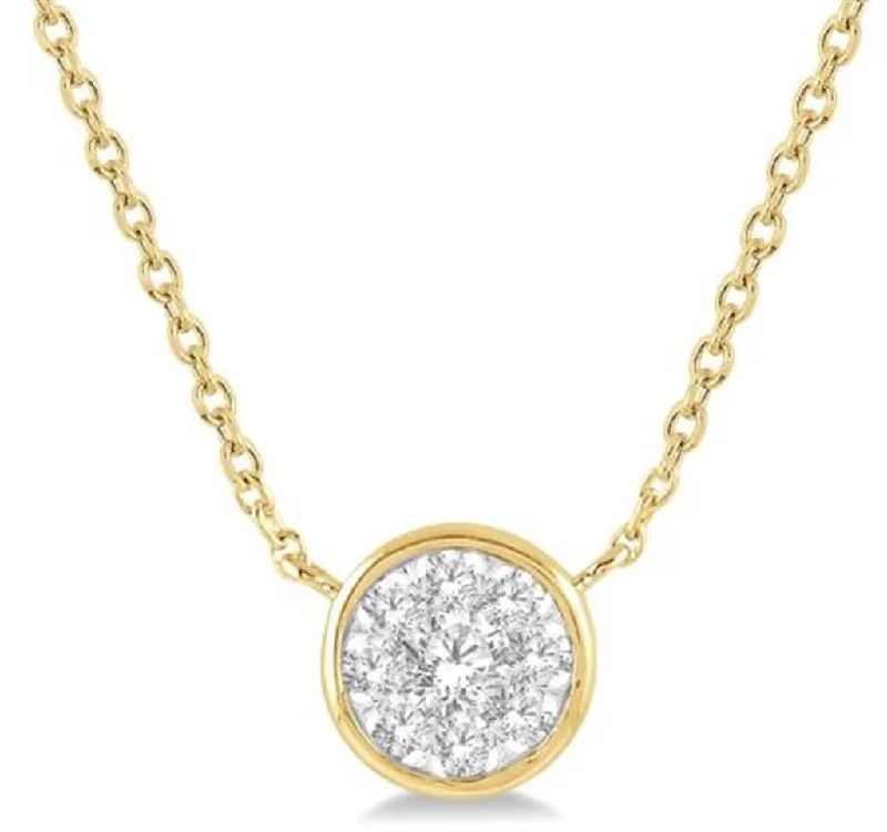 Vintage Gemstone Necklace-14K Yellow Gold 0.15ctw Round Diamond Cluster Necklace