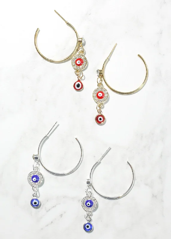 Stud Earrings for Women-Evil Eye Dangle Charm Hoop Earrings