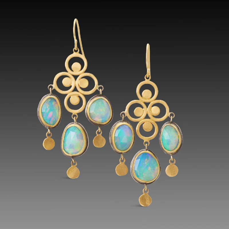 Rose Gold Drop Earrings-Opal Filigree Chandelier Earrings