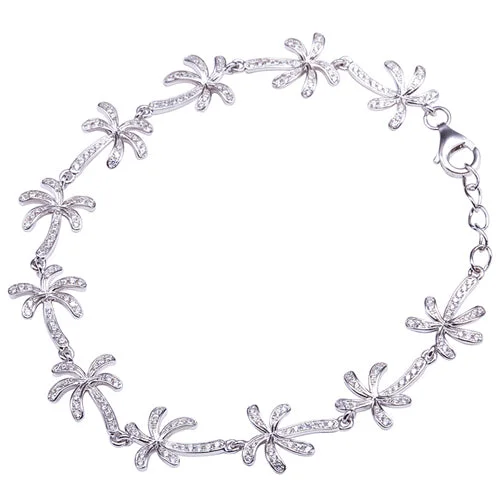 Men's Chunky Bracelet-Palm Tree Sterling Silver Bracelet Pave Cubic Zirconia