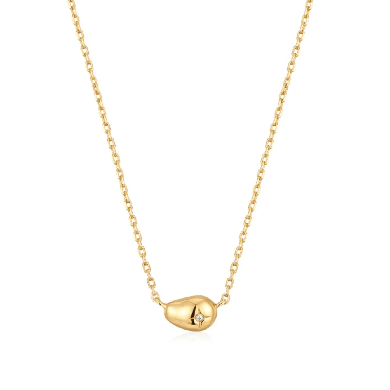 Diamond Pendant Necklace-14K Yellow Gold Plated Pebble Sparkle Necklace by Ania Haie