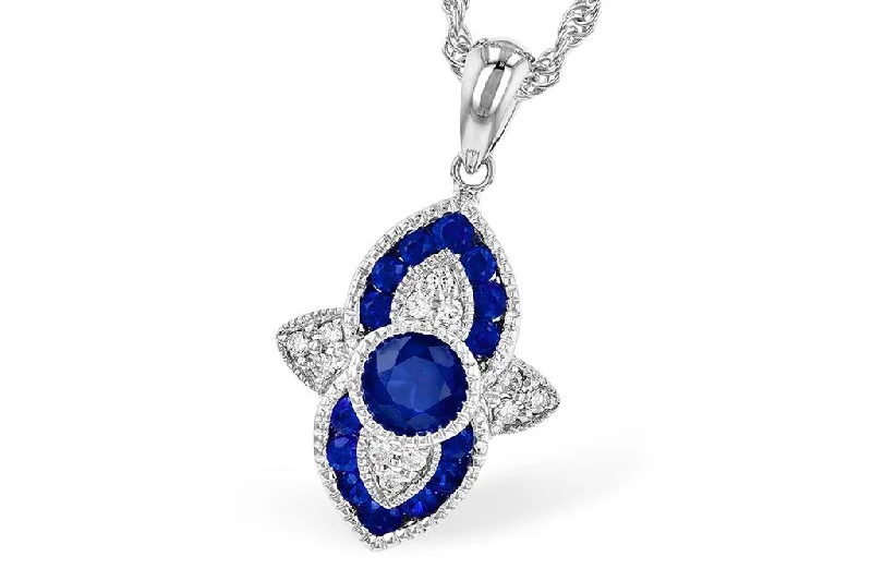 Fashionable Pendant Necklace-14K White Gold 0.70ctw Blue Sapphire & Diamond Drop Necklace by Allison Kaufman