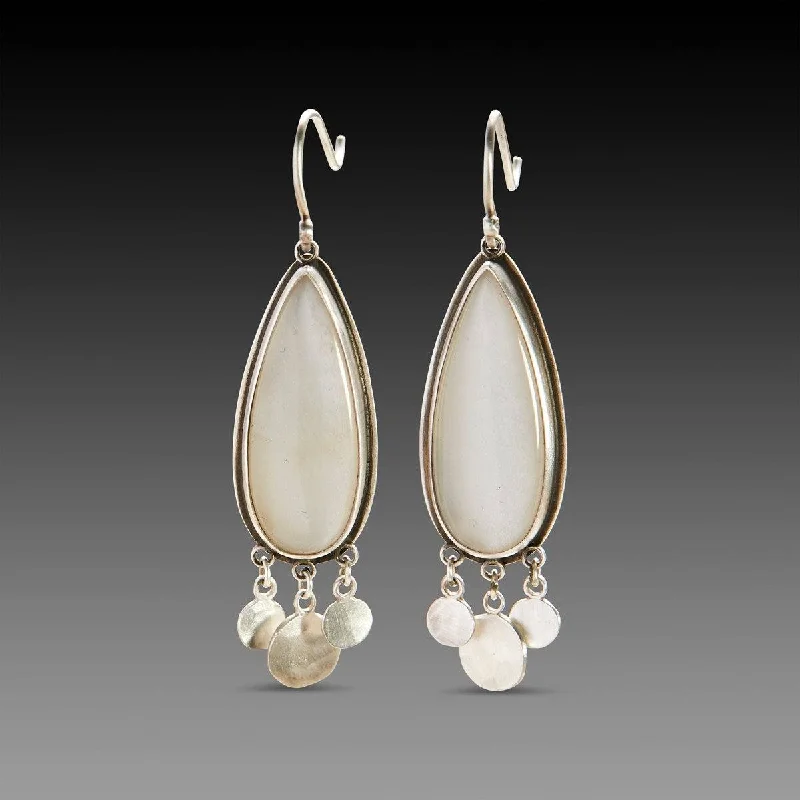 Trendy Hoop Earrings-Moonstone Teardrop Earrings with Fringe