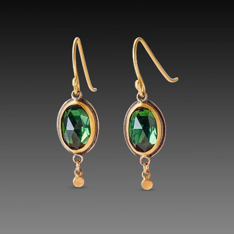 Golden Pearl Earrings-Oval Green Tourmaline Earrings