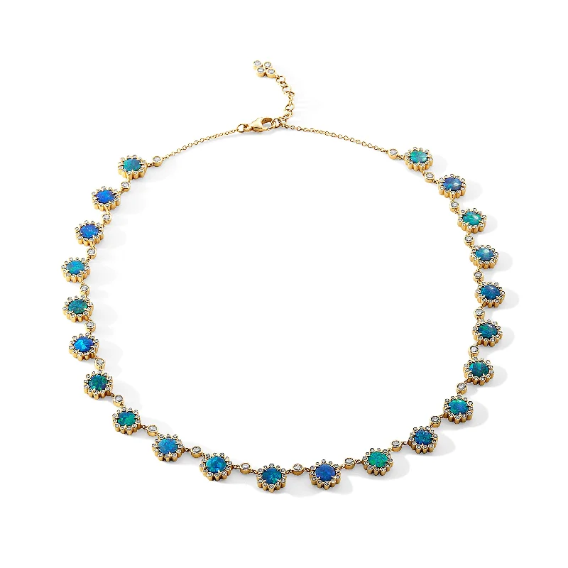 Statement Gemstone Necklace-Opal Diamond Necklace