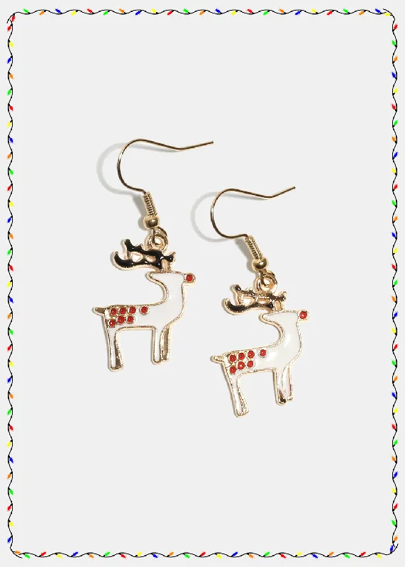 Yellow Gold Earrings-Miss A Christmas Earrings - Deer