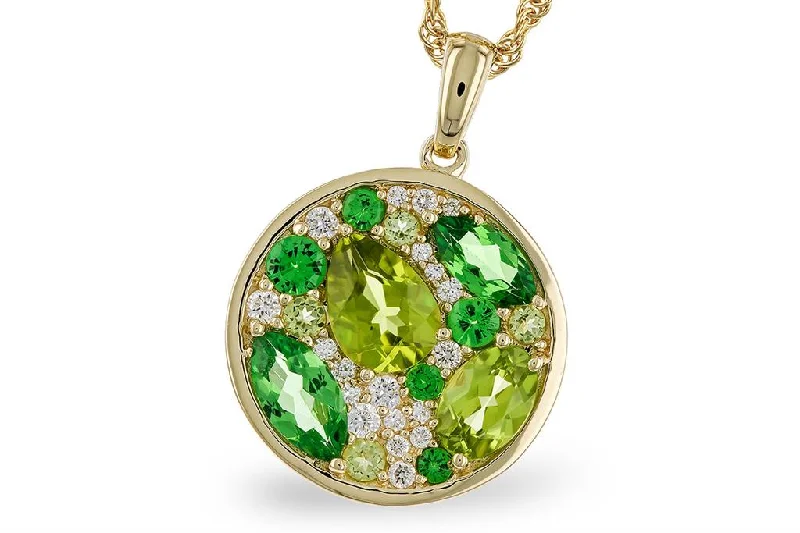 Luxury Gemstone Necklace-14K Yellow Gold 2.36ctw Tsavorite Garnet, Peridot & Diamond Cluster Necklace by Allison Kaufman