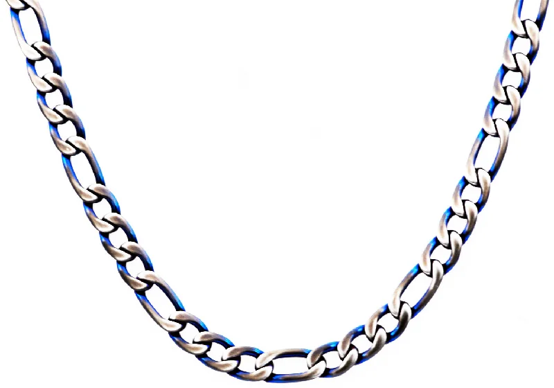 Rose Gold Chain Necklace-Mens Blue Stainless Steel Figaro Link Chain Necklace