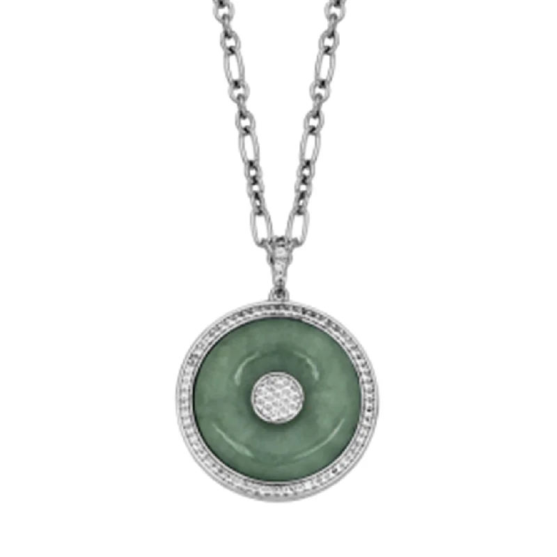 Minimalist Charm Necklace-Sterling Silver Jade & White Topaz Medallion Drop Necklace by Samuel B.