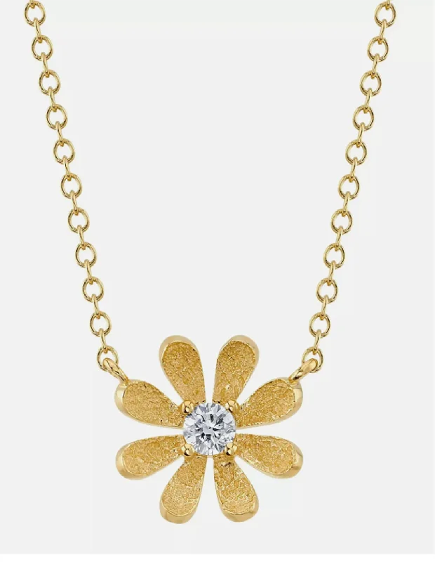 Natural Stone Pendant Necklace-14K Yellow Gold 0.08ctw Round Diamond Flower Necklace by Shy Creation