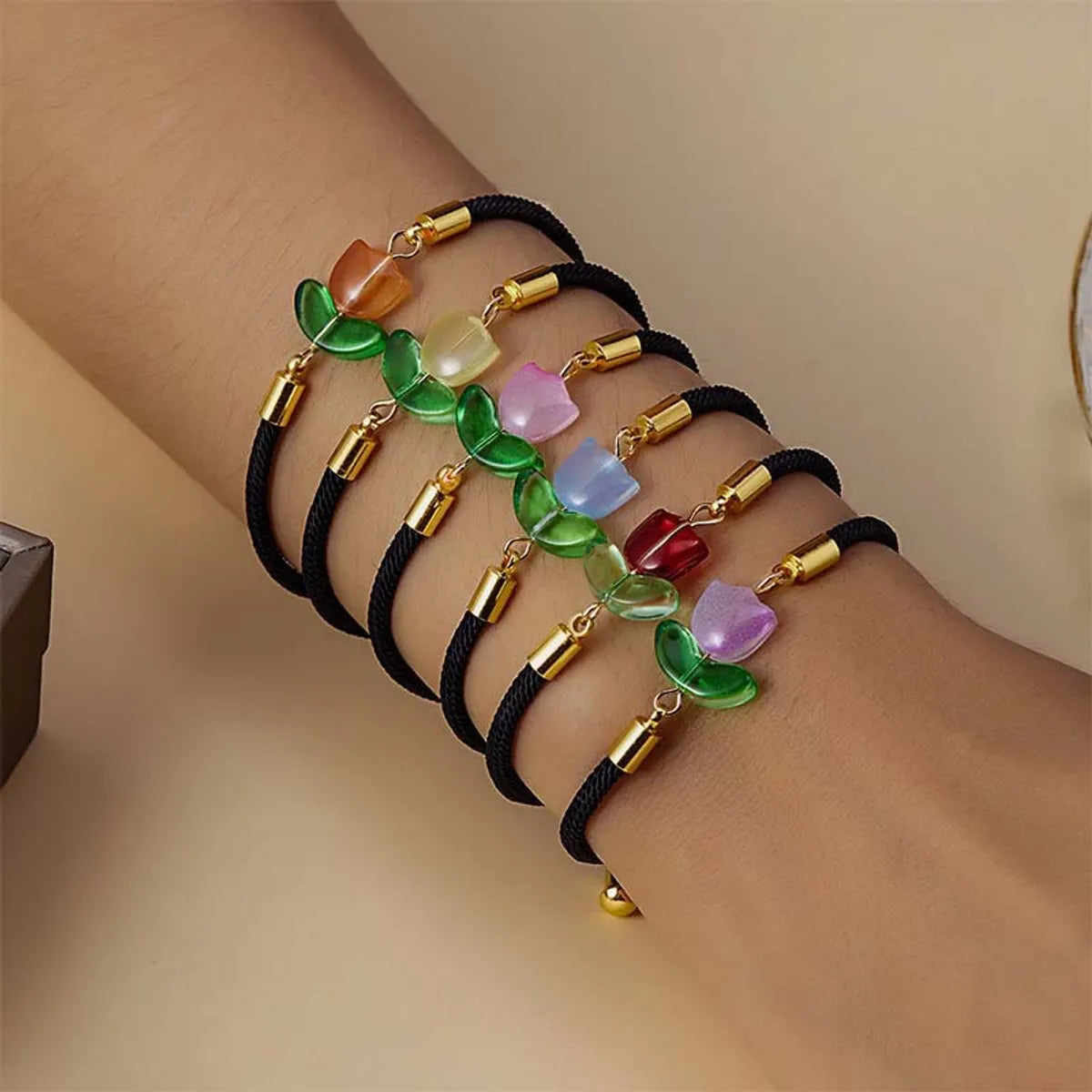 Layered Leather Bracelet-Simple Style Flower Resin Polyester Braid Women's Bracelets