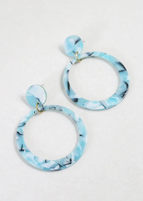 Colorful Gemstone Hoop Earrings-Trendy Marbled Resin Hoop Earrings