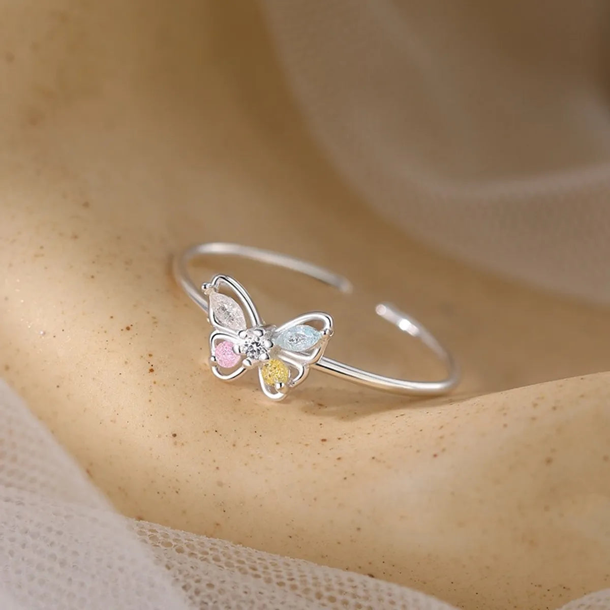 Custom Gemstone Ring-Sterling Silver Zircon Butterfly Open Rings