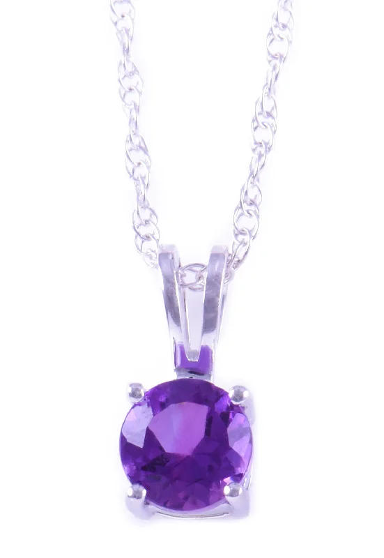 Elegant Choker Necklace-14K White Gold 5mm Amethyst Solitaire Necklace