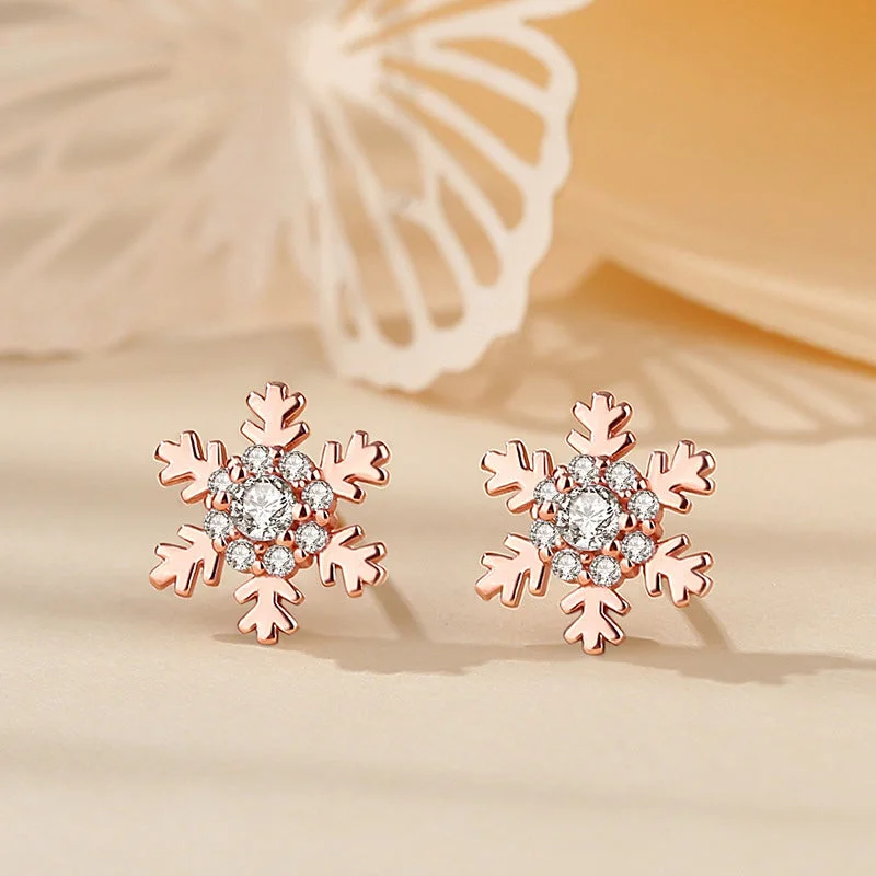 Six-Petal Snowflake Ear Stud Rose Gold