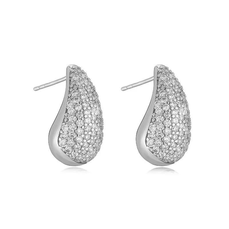 White Gold Color Water Drop Full Diamond 1 Pair