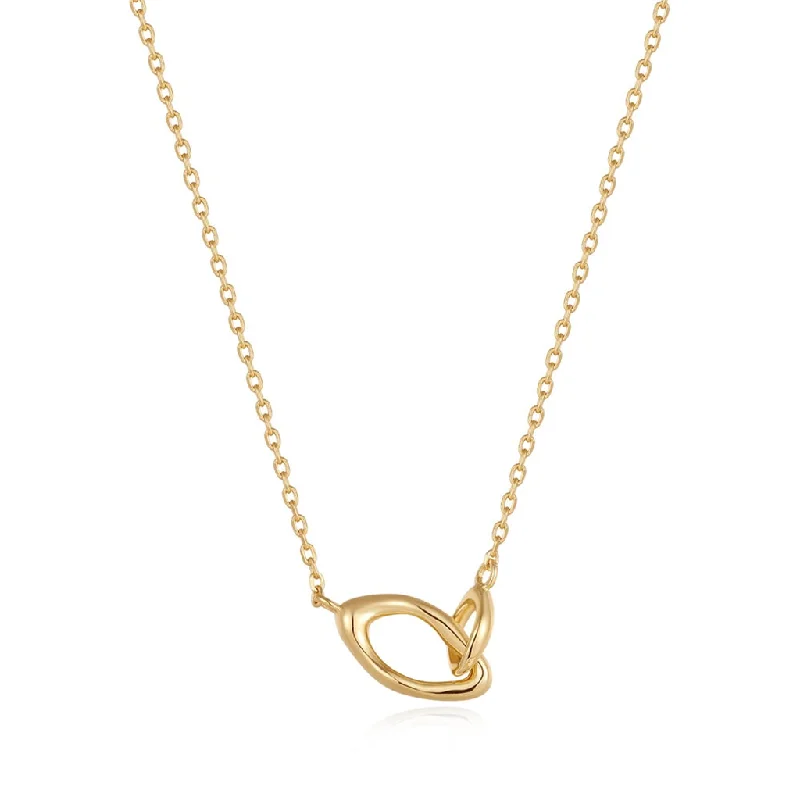 Bridal Crystal Necklace-14K Yellow Gold Plated Wave Link Necklace by Ania Haie