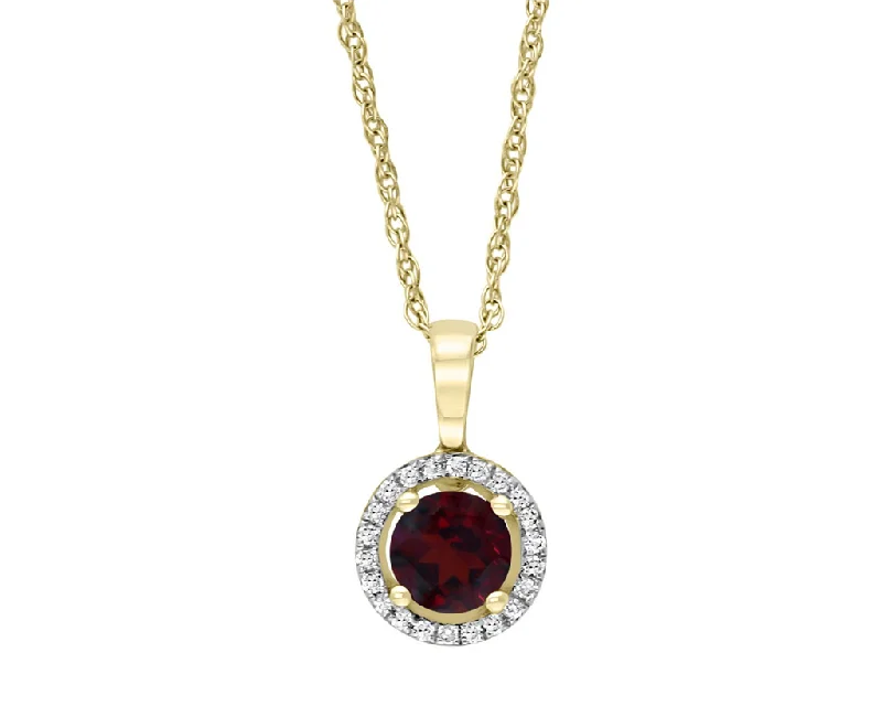 Modern Crystal Necklace-14K Yellow Gold 0.65ctw Garnet & Diamond Halo Necklace