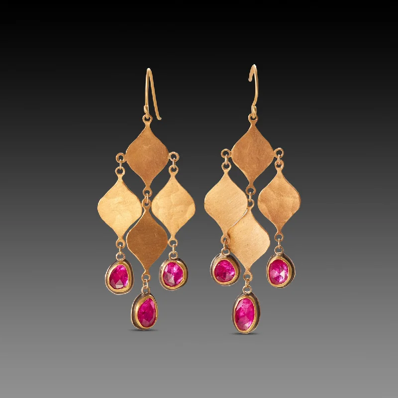 Pink Gold Earrings-Ruby Chandelier Earrings