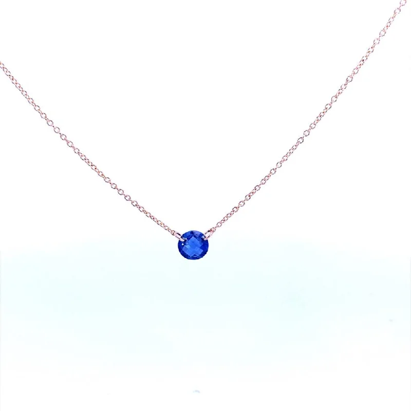 White Crystal Necklace-Gold Filled Round Lab Blue Sapphire Solitaire Necklace by Dee Berkley