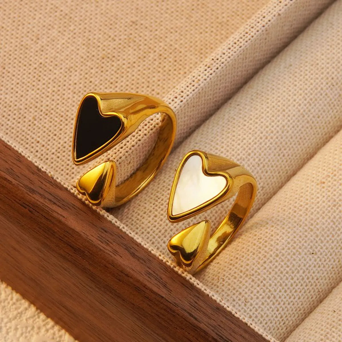 Personalized Diamond Ring-Wholesale Jewelry Lady Modern Style Classic Style Heart Shape 304 Stainless Steel Acrylic Shell 18K Gold Plated Plating Inlay Open Rings