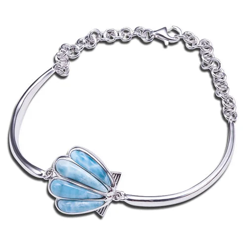 Personalized Crystal Bracelet-Larimar Sterling Silver Shell Bracelet