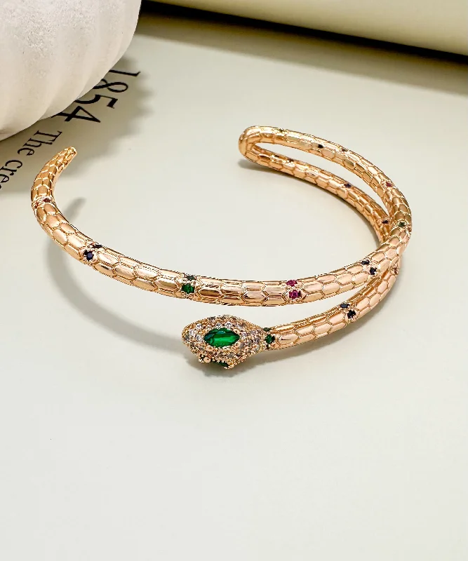 Gold Bangle Bracelet for Women-Velani Jewelry Snake Bracelet With Sapphire, Ruby and Emerald