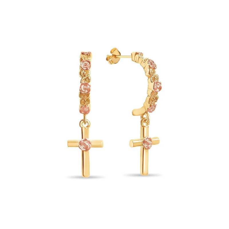 Designer Crystal Earrings-Rose-Kissed Cross Earrings