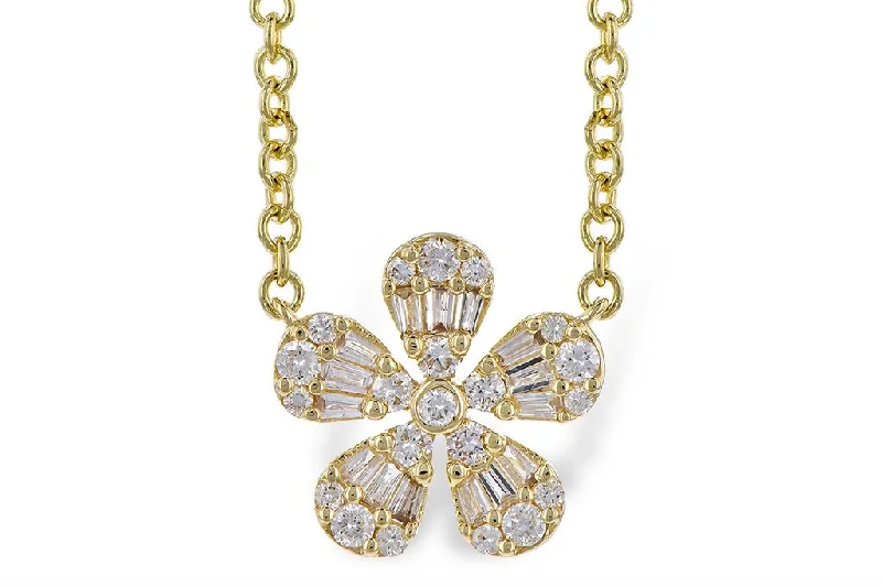 Colorful Gold Necklace-14K Yellow Gold 0.24ctw Baguette & Round Diamond Flower Necklace by Allison Kaufman